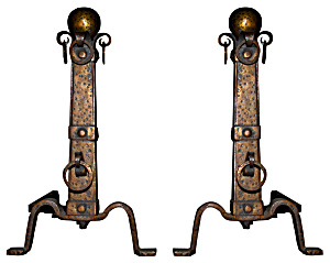 Art And Crafts Pair Of Fireplace Andirons