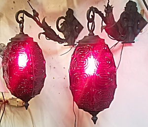Gothic Wall Sconces With Red Glass