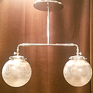 Finely Engraved Globes On 2 Light Pendant