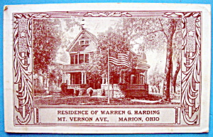 Residence Of Warren G. Harding Postcard