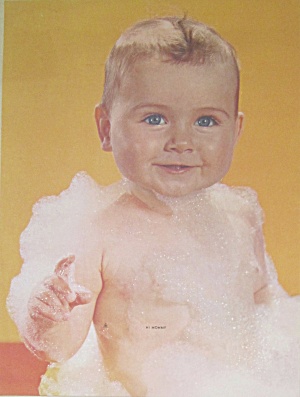 1950's Picture Of A Happy Baby Smiling Full Of Bubbles