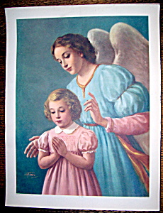 Print Of Guardian Angel With Little Girl-1940's