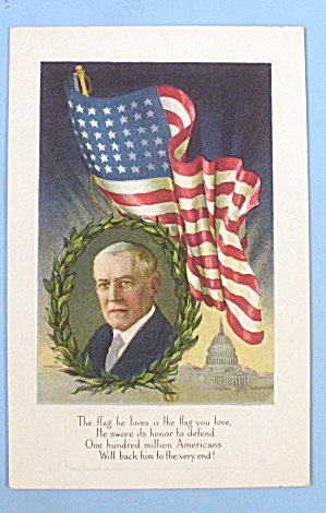 Woodrow Wilson & American Flag Postcard