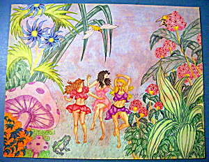 Dansers In The Garden - Original Nude Fantasy Drawing