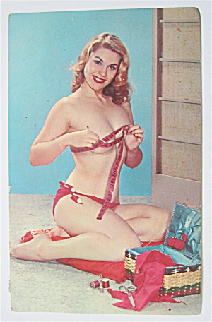 A Woman Measuring Her Bust Size Postcard