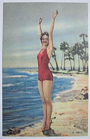 Woman Posing On Beach With Arms In The Air Postcard