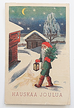 Man Holding Christmas Tree & Lantern