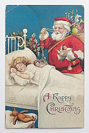 Santa Claus By Little Girls Bed