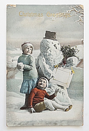 Kids By A Snowman