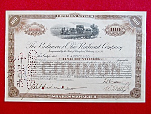 Baltimore & Ohio Railroad Stock Certificate 1930's