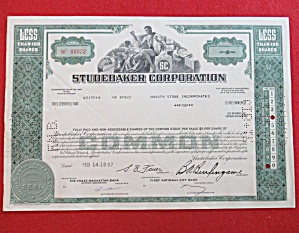 Studebaker Corp Michigan Stock Certificate 1967