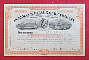 Pullman Palace Car Co Rr Chicago Stock Certificate 1884