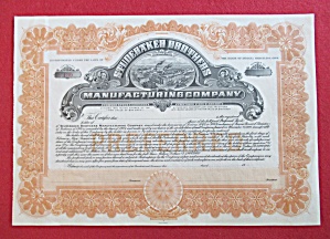 Studebaker Brothers Mfg Co Stock Certificate 1906
