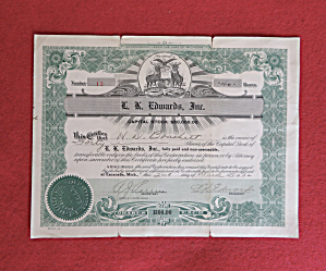 1922 L. K. Edwards Incorporated Stock Certificate