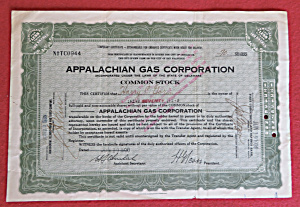 1930 Appalachian Gas Corporation Stock Certificate