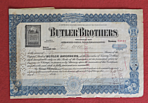 1920 Butler Brothers Catalogue Co Stock Certificate