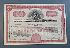 1947 Bond Stores, Incorporated Stock Certificate