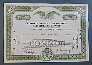1961 National Alfalfa Dehydrating & Milling Stock Cert.