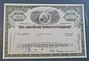 1967 The American Tobacco Company Stock Certificate