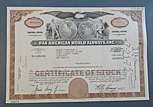1969 Pan American World Airways, Inc Stock Certificate