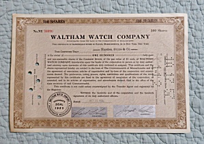 1956 Waltham Watch Company Stock Certificate