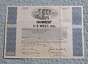 1990 Us West Incorporated Stock Certificate