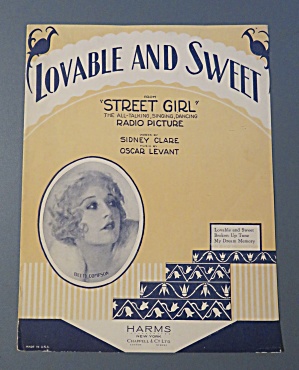 1929 Lovable & Sweet Sheet Music Betty Compson Cover