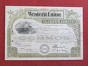 1961 Western Union Telegraph Company Stock Certificate