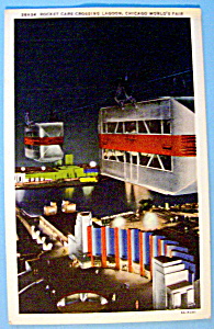 Rocket Cars Crossing Lagoon Postcard (Chicago Fair)