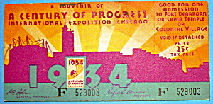 1934 Century Of Progress, Ticket Stub