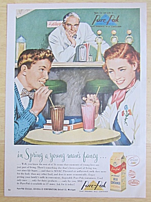 1951 Pure Pak Milk Container W/boy & Girl Drinking Milk
