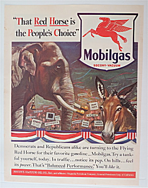 1940 Mobil Gas With An Elephant & Donkey
