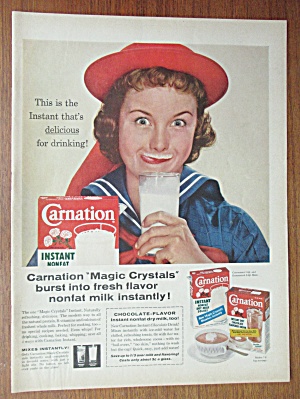 1958 Carnation Instant Dry Milk With Woman Smiling