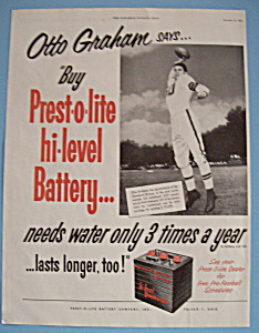 Vintage Ad: 1953 Prest-o-lite Battery W/otto Graham