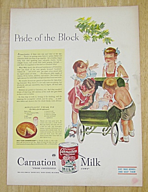 1945 Carnation Milk With Girl Walking Baby In Stroller