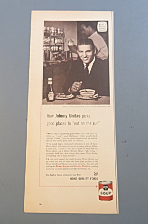 1960 Heinz Soup W/ Baltimore Colt's Johnny Unitas