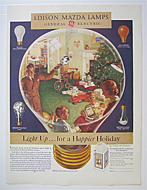 1931 Edison Mazda Lamps W/ Family Celebrating Christmas