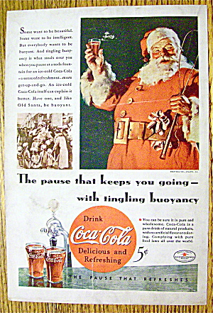 1934 Coca Cola (Coke) With Santa Claus Holding Glass
