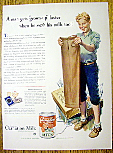1942 Carnation Evaporated Milk With Boy Smiling
