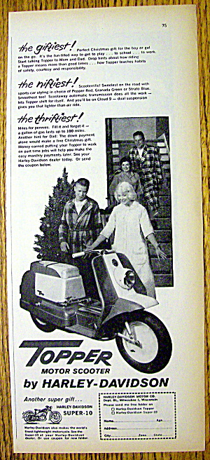 1960 Harley Davidson Topper Scooter With Boy And Girl