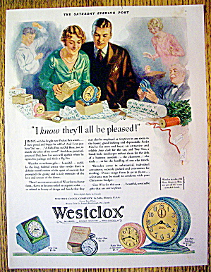 1929 Westclox Clock With Woman Opening A Gift Box