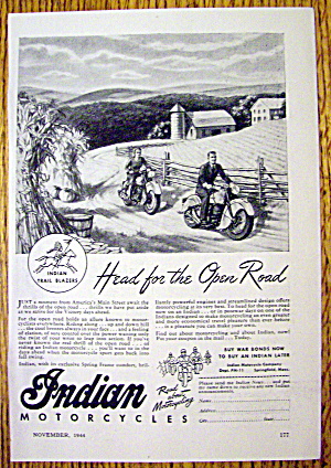 1944 Indian Motorcycle With Head For The Open Road