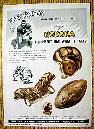 1953 Nokona Equipment With New York Giants Tex Coulter