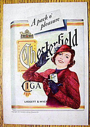 1937 Chesterfield Cigarettes W/woman Holding Cigarettes