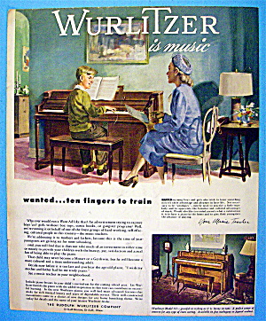1947 Wurlitzer Piano With Woman Watching Boy Play Piano
