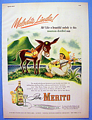 1947 Ron Merito Rum With Man And Donkey