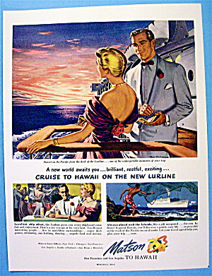1949 Matson To Hawaii Cruise Lines With Couple On Ship