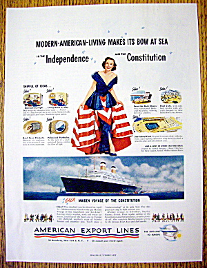 1951 American Export Lines W/ Woman In Patriotic Dress