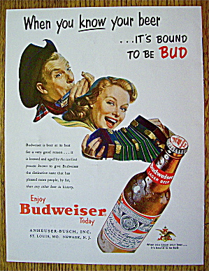 1953 Budweiser Beer With Man & Woman W/instruments