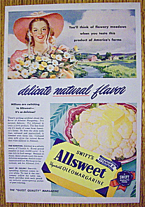 1946 Swift's Allsweet Margarine With Lovely Woman
